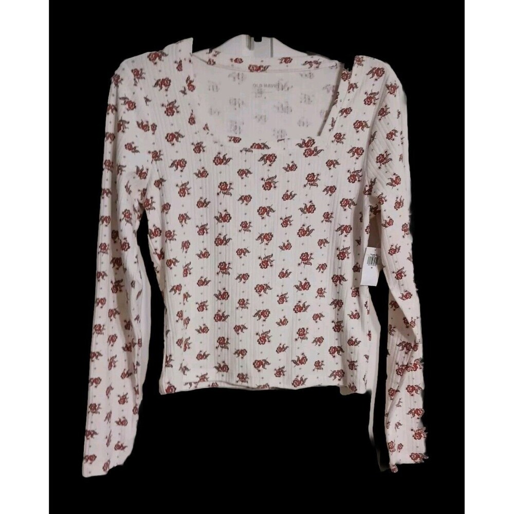 NWT Women's Old Navy Fitted Square Neck Rib Knit Tee Size XXL 20 Orange Floral